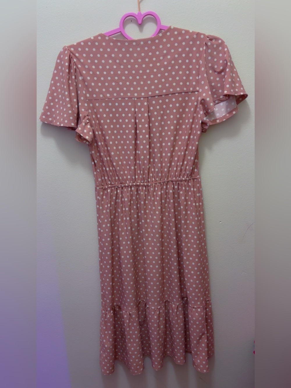 Girls' Dusty Pink Polka Dot Button-Front Dress - Picture 3 of 3